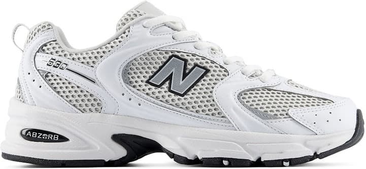 New Balance 530 — White Silver Metallic Black Sole