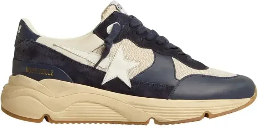 Golden Goose Running Sole — Cream Mesh Blue Leather