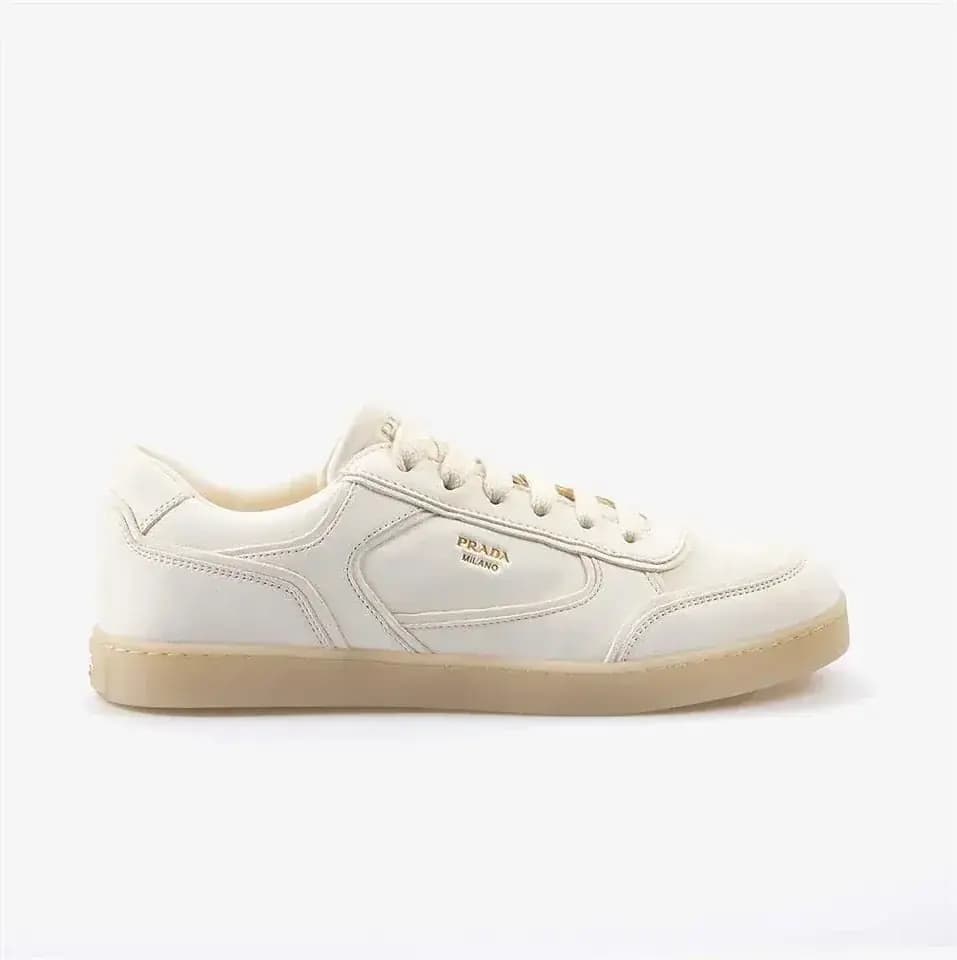 Prada Lane Leather Low-Top Sneakers — White