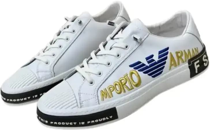 Armani Emporio Men s Logo Sneakers — White Leather