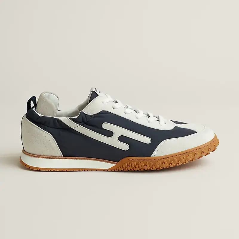Hermès Jet Sneaker Technical Canvas Suede Goatskin — White Navy Blue