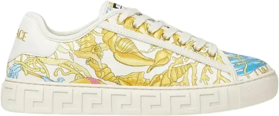Versace Underwater Barocco Greca Sneakers — White Gold Blue Colorway