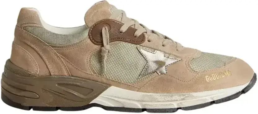 Golden Goose Dad-Star — Beige Mesh Suede Silver Leather Star