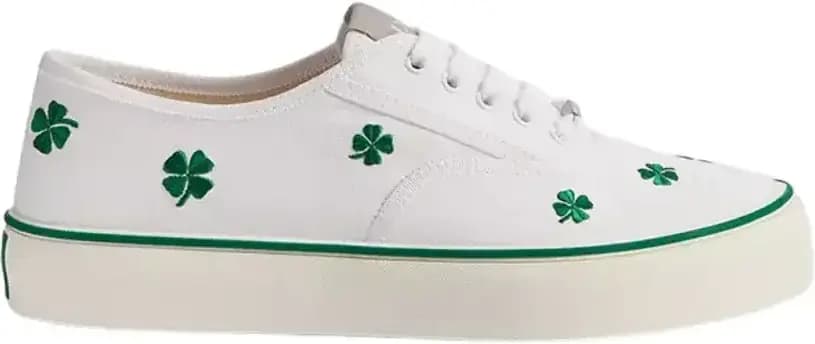 Dior Saltwind Sneaker — White Cotton Embroidered Bright Green Clover Motif