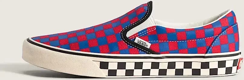 Vans Classic Slip-On Checkerboard Shoe — Red Blue