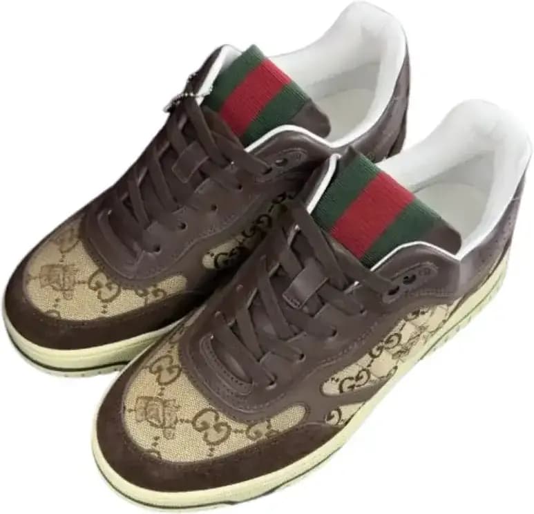 Gucci Re Web Sneaker Dark — Brown And Beige Canvas