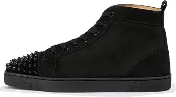 Christian Louboutin Spikes High-Top Sneakers — Black Suede