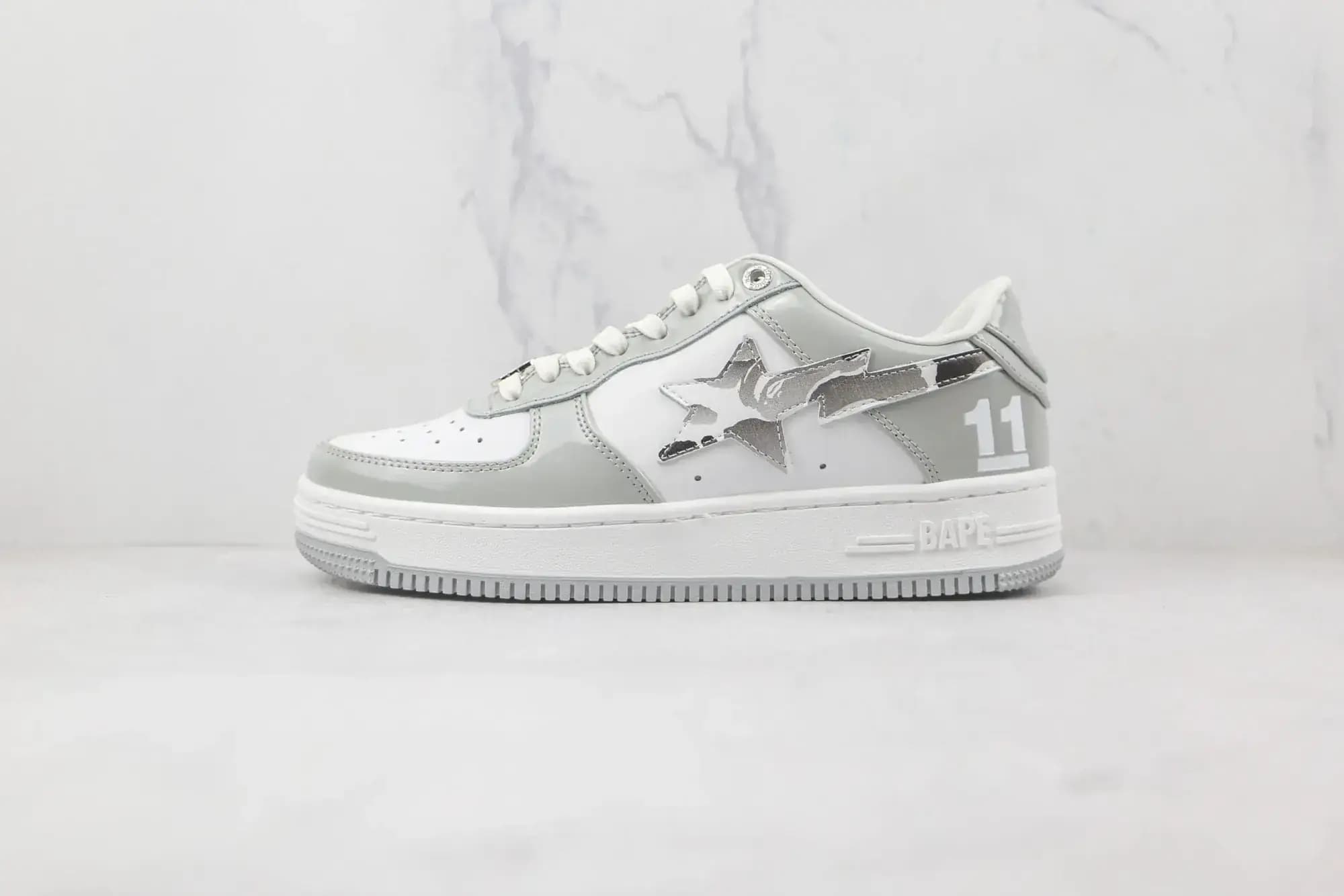 BAPE Bathing Ape Bape Sta Patent Leather — White Grey