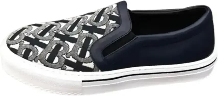 Burberry Logo Print Slip-On Sneakers — Navy Blue Canvas
