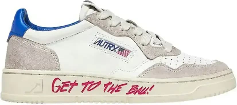 Autry Medalist Leather Low Get To The Ball — White Blue