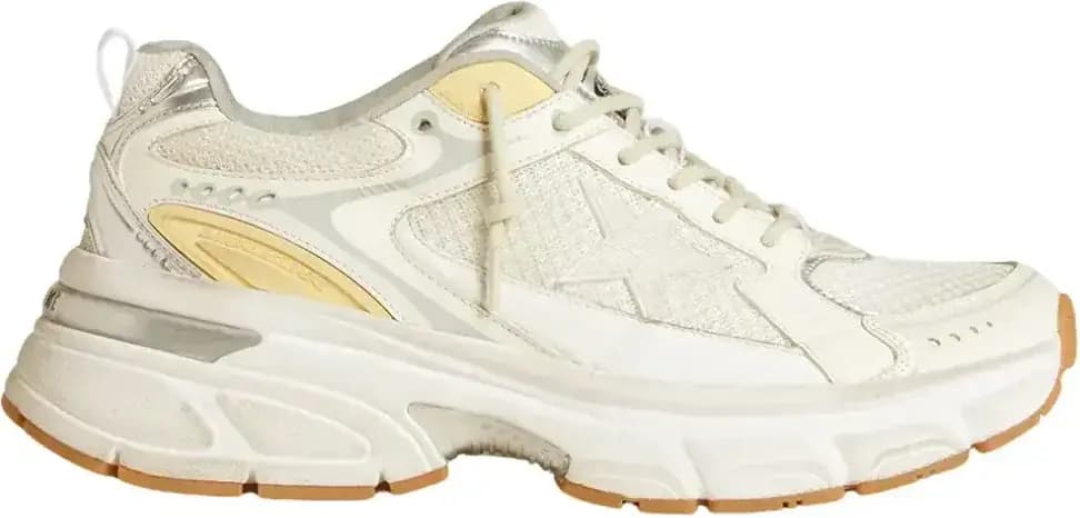 Golden Goose Lightstar — White Leather Mesh Worn-White Star