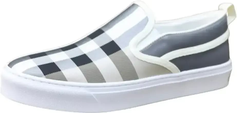Burberry Check Cotton Slip-On Sneakers — Gray White Colorway