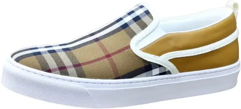 Burberry Check Cotton Slip-On Sneakers — Beige