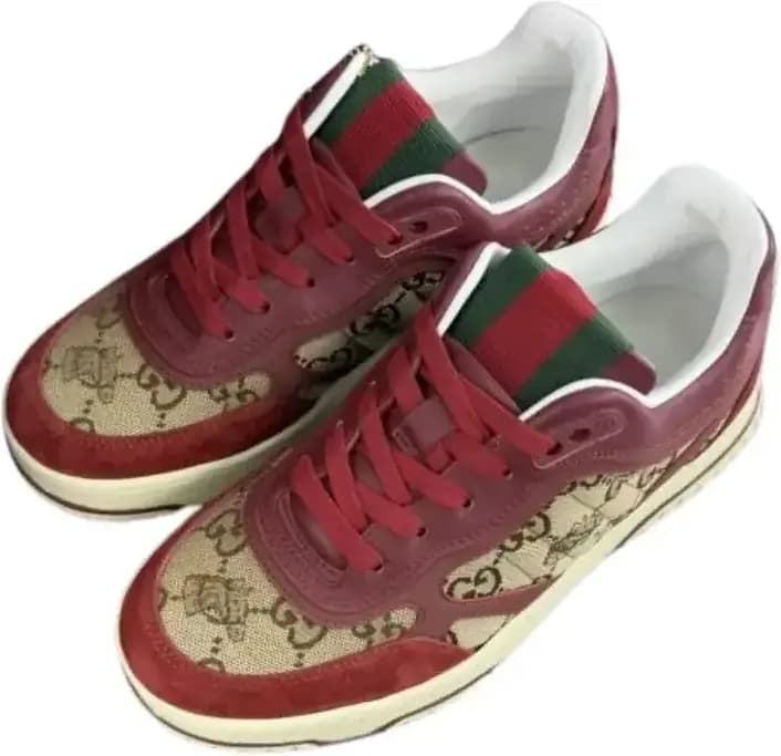 Gucci Re Web Sneaker — Red And Beige Canvas Horse Shaped Charm