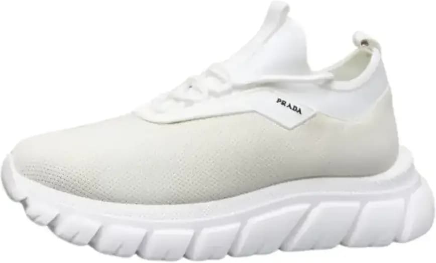 Prada White Triangle Sneakers Knit Fabric