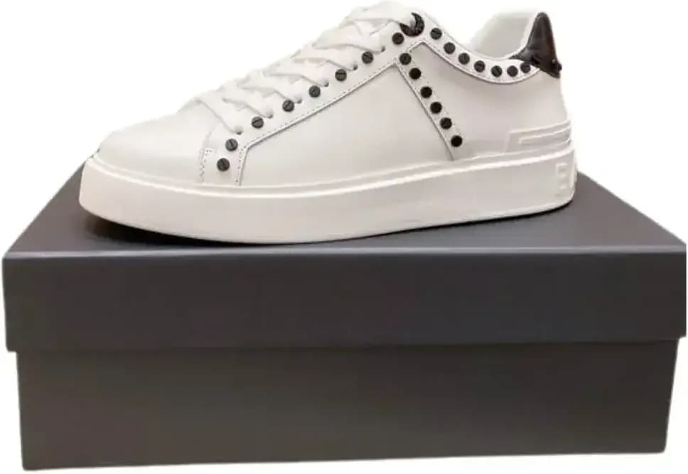 Balmain Studded Leather Sneakers — White