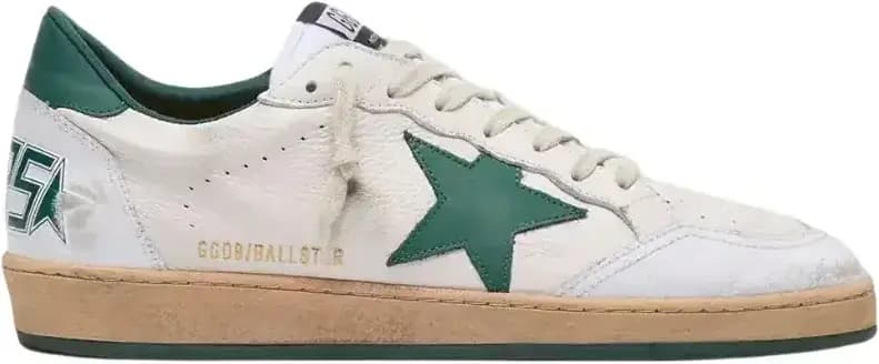 Golden Goose Ball Star — White Nappa Leather Green
