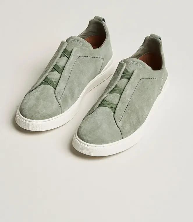 Zegna Triple Stitch Sneakers Suede Sneaker — Olive