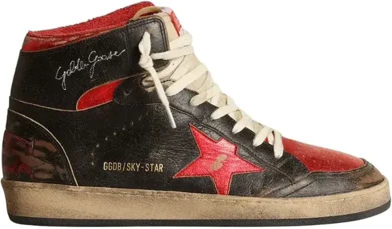 Golden Goose Sky-Star Glossy — Black Leather Red Star