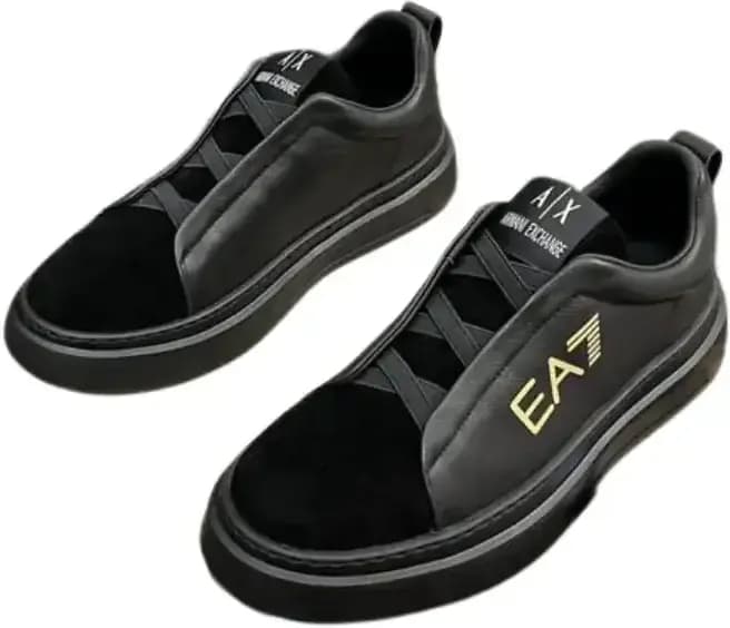Armani Emporio EA7 Men s Sneaker — Black Leather Suede
