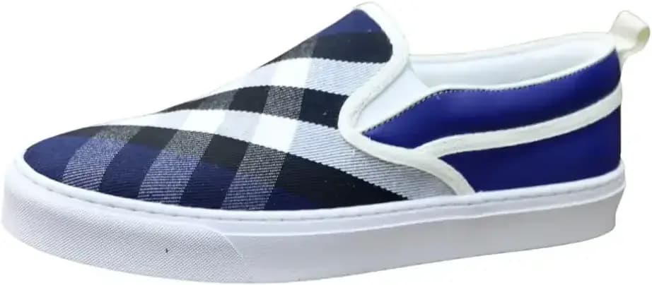 Burberry Check Cotton Slip-On Sneakers Birch — Brown Colorway Blue