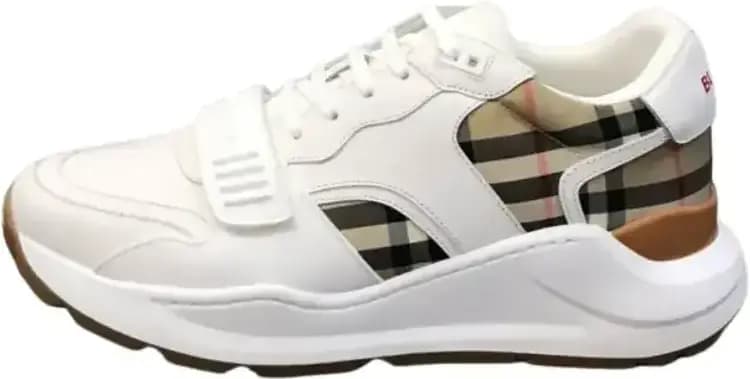 Burberry Check Leather Sneakers Archive — White Beige