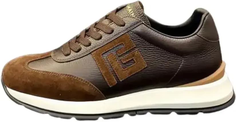 Balmain Monogram Runner Sneakers Burnt — Brown Leather
