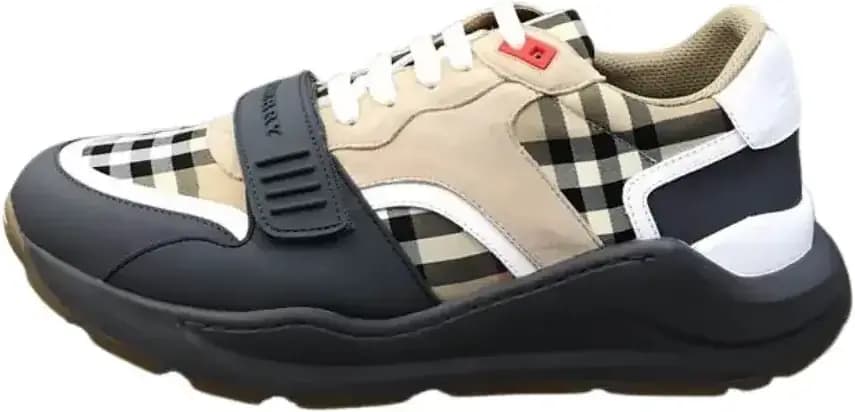Burberry Ramsey Vintage Check Suede Sneakers — Grey Beige