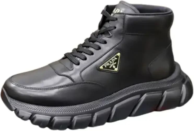 Prada High-Top Sneakers — Black Leather Chunky Rubber Sole