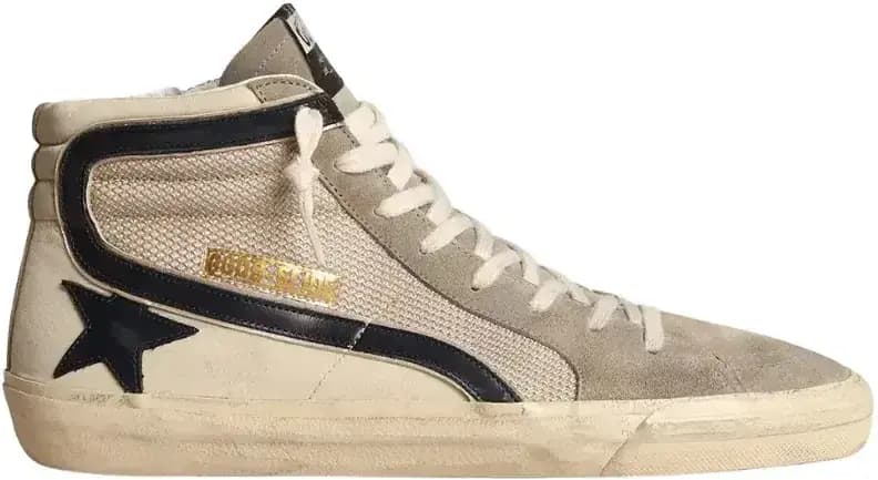Golden Goose Slide — Beige Mesh Nylon Blue Leather Star Flash