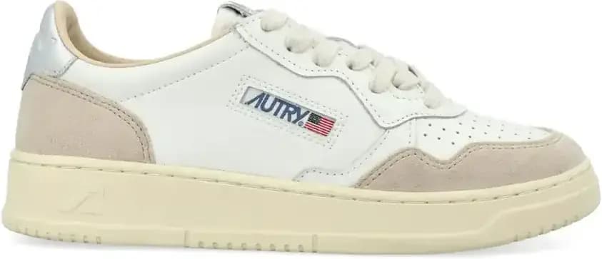 Autry Medalist Leather Low — White Silver Beige