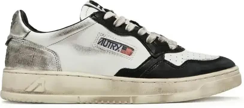 Autry Medalist Leather Low Super Vintage — White Black Silver