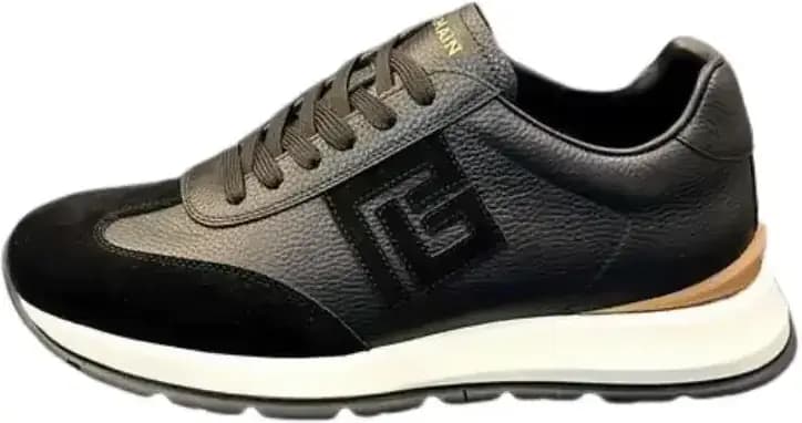 Balmain Monogram Runner Sneakers — Black Leather