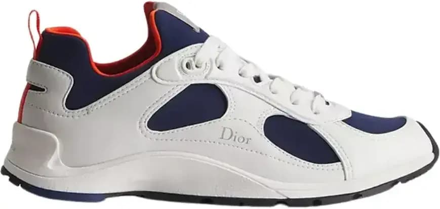Dior Mile Sneaker — White Smooth Lambskin Navy Blue Orange Neoprene