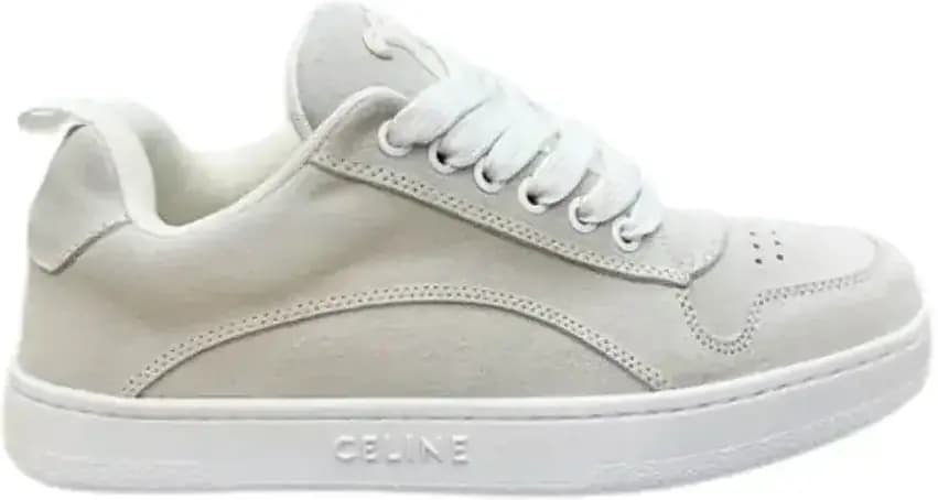 Celine Huntington Low Lace Up Sneakers Off — white Suede