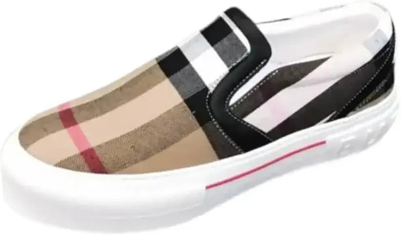 Burberry Curt Slip-On Sneakers Birch — Brown Check Canvas
