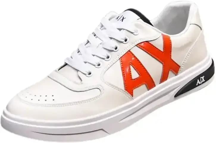 Armani Exchange Men s Dusseldorf Contrast Logo Sneaker — White Orange