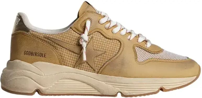 Golden Goose Running Sole — Beige Nubuck Beige Leather Star