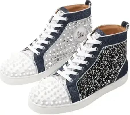 Christian Louboutin Mix Spiked Denim High-Top Sneakers