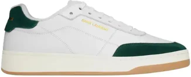 Saint Laurent Ysl SL 61 Sneakers Smooth Leather Optic — White & Bottle Green