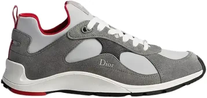Dior Mile Sneaker — Gray Suede Calfskin Gray Red Neoprene
