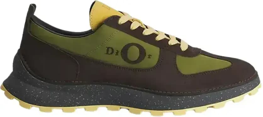 Dior Squash Sneaker — Brown Yellow Suede Calfskin Green Technical Fabric