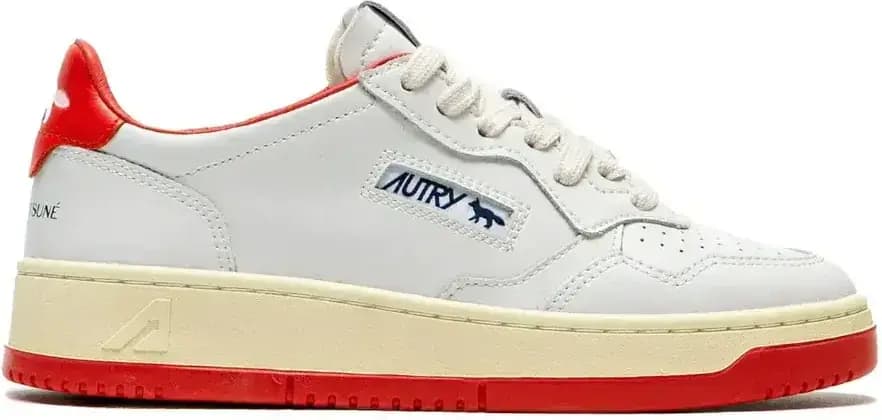 Autry Medalist Leather Low Maison Kitsuné — White Red
