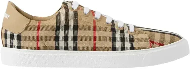 Burberry Check Leather Sneakers — Beige