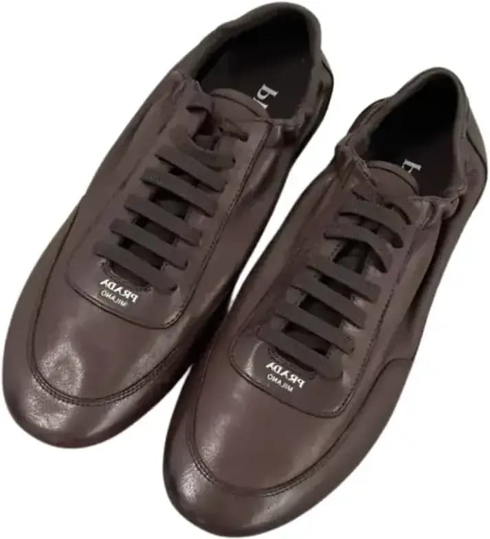 Prada Collapse Leather Sneaker Burnt — Brown