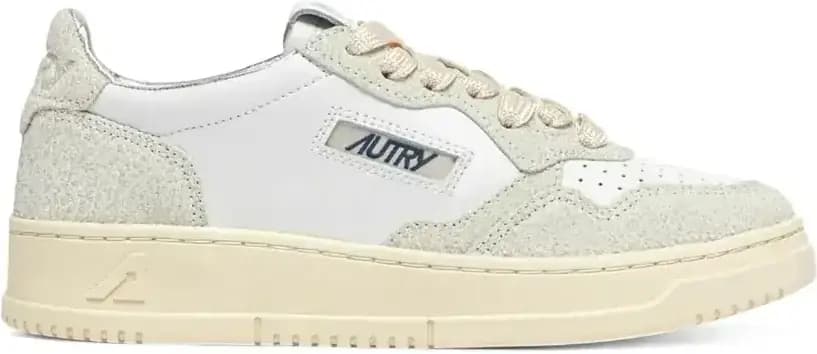 Autry Medalist Leather Low — White Glitter
