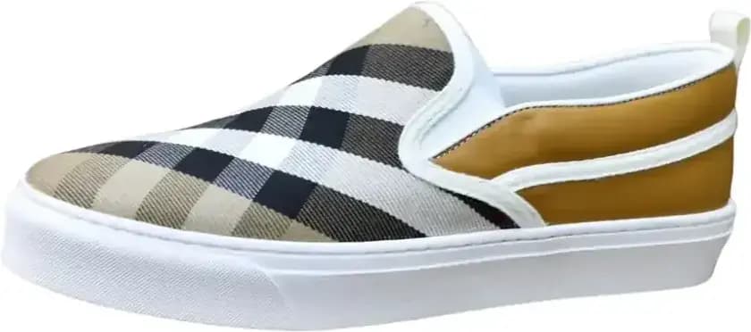 Burberry Check Cotton Canvas Slip-On Sneakers — Grey