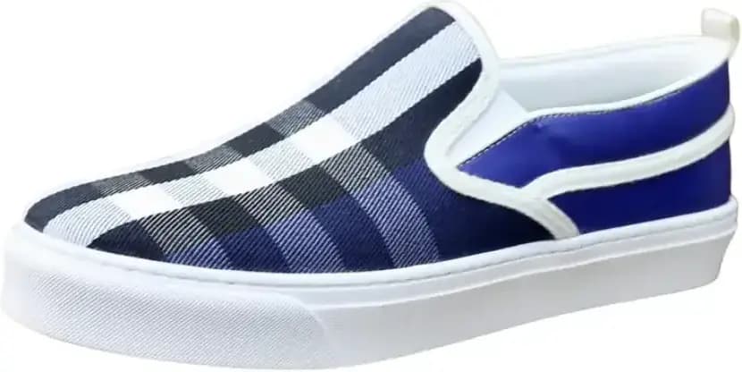 Burberry Check Cotton Slip-On Sneakers — Blue White Colorway