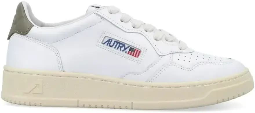 Autry Medalist Leather Low — White Covert Green