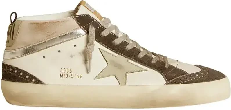 Golden Goose Mid Star — Gray Leather Star Metallic Silver